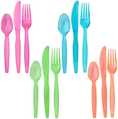 Neon Plastic Mix Combo Cutlery – Bright Disposable Forks, Spoons, and Knives Set for Parties, Events, and Celebrations, Durable and Colorful Tableware for Indoor and Outdoor Use (432)