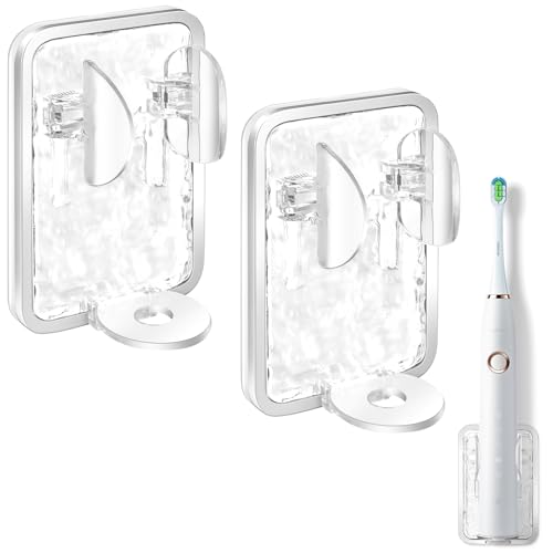2-Pack Electric Toothbrush Holders for Bathroom: Acrylic Storage Racks Punch-Free Width-Adjustable Stands for Electric Toothbrush Toothpaste Razor Toiletries with Quick Dry Bottom (Clear, M)