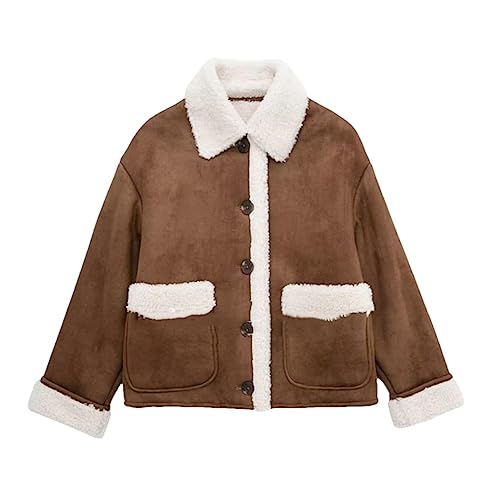 Veste d'hiver vintage femme laine d'agneau chaude à simple boutonnage FULBHPRINT