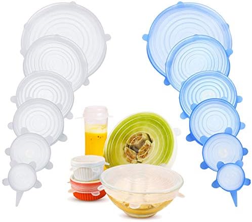 Ouddy Silicone Stretch Lids, 12-Pack Bowl Covers Flexible Lids, Reusable Durable and Expandable Lids to Fit Various Sizes for Bowl Covers, Cups, Canned, Pots and Pans