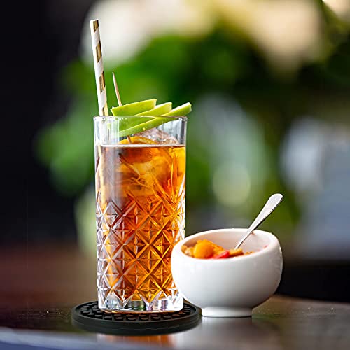 Silicone Coasters Set Of 6 Thickened Drink Coasters With Holder - Cup Mat - Non-Slip, Non-Stick, Stay Put, Deep Tray - Prevents Furniture And Tabletop Damages Black (Sharp Cornor) #TOP6