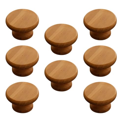 Image of 8 Piece Solid Teak Wood Round Drawer Knob| Smooth Natural Finish Wooden Cabinet & Wardrobe Handle | Modern Minimal Cupboard & Kitchen Furniture Knob - 1.5 Inch-| 3 Years Warranty |