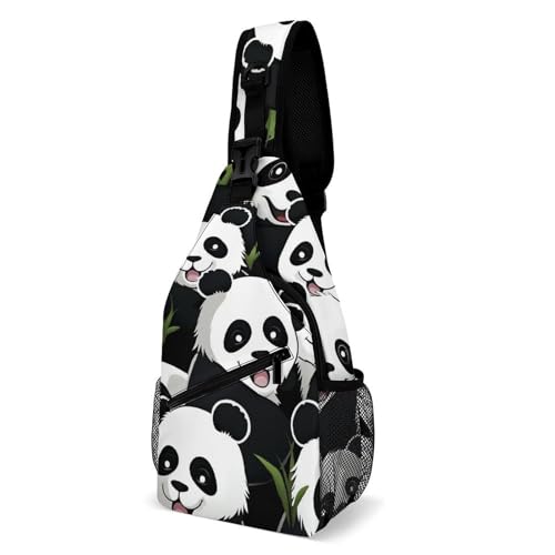Mochila bandolera deportiva con patrón de panda blanca