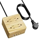 USB Power Strip Surge Protector - SUPERDANNY Desktop Extension Cord with 4 Widely Spaced Outlets & 4 Smart USB Ports, Portable Charging Station for Home, Office, Hotel, Dorm, RV, Faux Wood Grain