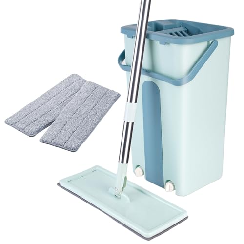 MOP Bucket Set, fregona giratoria de 360° y cubo autolavado, con 2 sellos reutilizables, 132 cm (blanco)