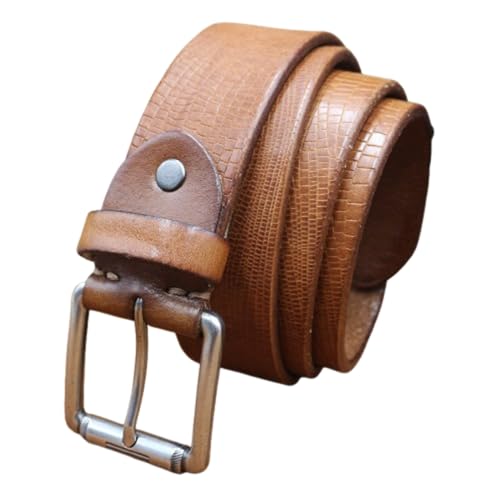 Ceinture homme gaufrée et vieillie en cuir brut monobloc avec boucle métallique carrée