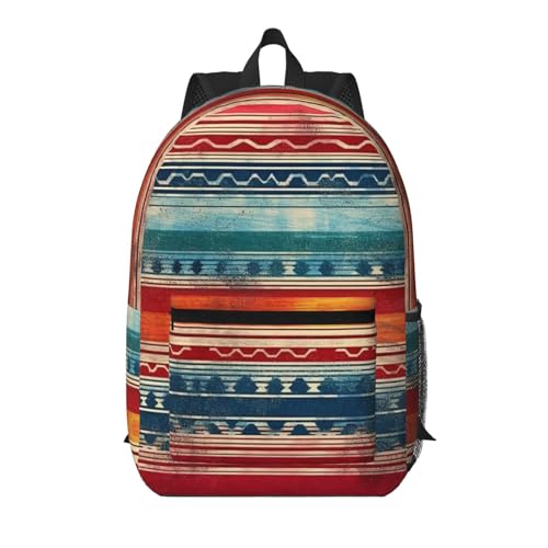 Watercolor Mexican Serape Fashionable Daypack 17 Inches Zippers Backpack Double Shoulder Bag for Women Men