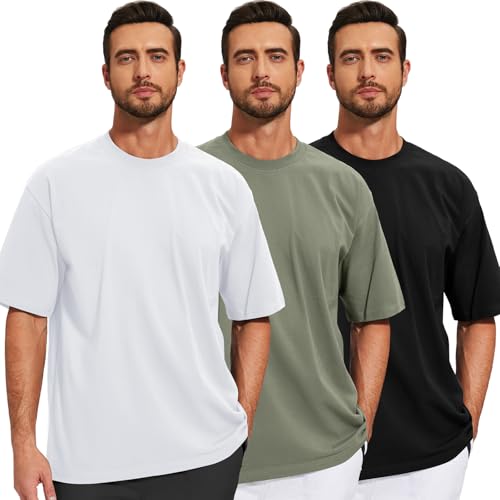 Men's Oversized T-Shirts Cotton Tee Heavyweight Unisex Short Sleeve Crew Neck Loose Fit Basic Tops2