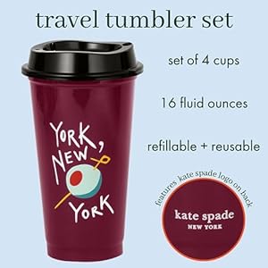 kate spade new york Reusable Coffee Cups with Lids, Travel Tumbler Set of 4, 16oz BPA-Free Plastic Cups with Lids, Coffee Mugs for Hot or Cold Drinks, Happy Hour kate spade new york Reusable Coffee Cups with Lids Travel Tumbler Set of 4 16oz BPA Free Plastic Cups with Lids Coffee Mugs for Hot or Cold Drinks Happy Hour