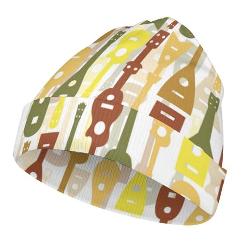 Musical Instrument of Ukulele Pattern Kids Beanie Hat for for Girls Boys Children Cap Winter Knitted Chemo Cancer Headwear Accessories Gifts Decoration Black