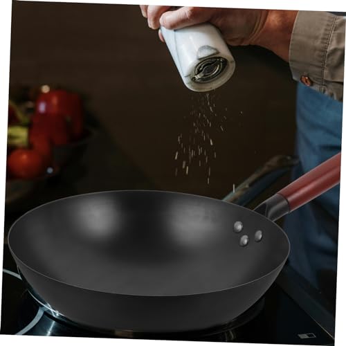 Wok tradicional de hierro con mango de madera para cocina a gas miniatura 7