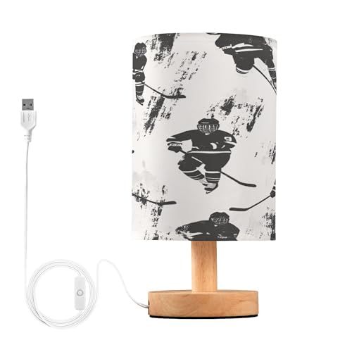Vozoza Black White Hockey Table Lamp with USB Port Night Light Bedroom Lamps for Nightstand Living Room Dorm Home Office Desk