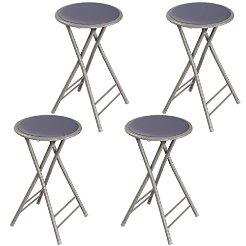 Image of Lavish Home Folding Stool with Padded Backless Seat Set of 4, Gray, 24 inch | Counter Height Bar Stools with 225lb Capacity, Portable Indoor & Outdoor, Extra Seat for Kitchen, Rec Room or Camping