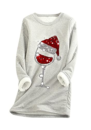 Image of YMING Women Plus Size Fleece Lined Sweatshirts Warm Pullover Tops Teen Girls Crew Neck Soft Loungewear Light Grey M