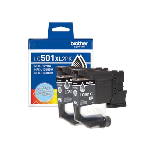 Image of Brother Genuine LC501XL2PK Twin Pack High Yield Black Ink Cartridges (for use with Work Smart 1260, 1360, and 1410 Printers)