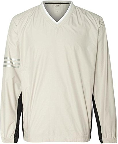 adidas Men's ClimaLite Color Block V-Neck Wind Shirt, Ecru/Black, Large