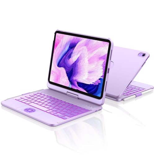 aMZCaSE Clavier pour iPad 10/11 Ème Gen(10.9Pouces 2022/11 A16 2025) avec Housse de Protection Rotative à 360° Porte-Stylet étui Clavier Rétroéclairé 7 Couleurs rétro-éclairé Français (Violet Clair)
