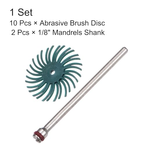 QUARKZMAN 10 Stück Radiale Borstenscheiben Set 1 Zoll 80 Körnung Detailliertes Schleifbürsten Kit Spaltpolierscheiben Sortiment Mit 1/8 Zoll Aufnahmen Für Schmuck Holz Metall Grün