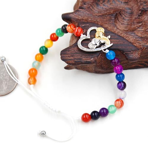 Image of Double Elephant Heart Charm Natural Crystal Bracelet, Treatment Stone Bracelet Calm Stretch Bracelet Women's Stress Relief Gift for Moms I Love You Couple Jewelry