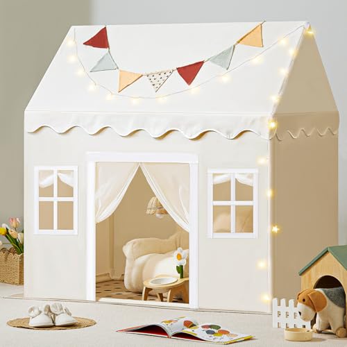 Tiny Land Tente de Jeu pour Enfants avec Tapis et 4m Lumières de Chaîne, Cabane Enfant | Tente Enfant Interieur | Maison Exterieur, Château de Princesse...