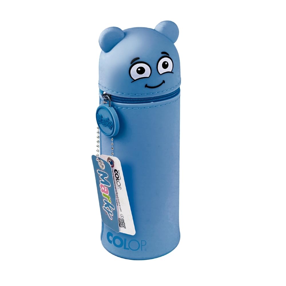 Colop MARKY C169879 Emoji Design Soft and Durable Silicone Pencil Case for Pens, Pencil Case, Pen Holder, Blue