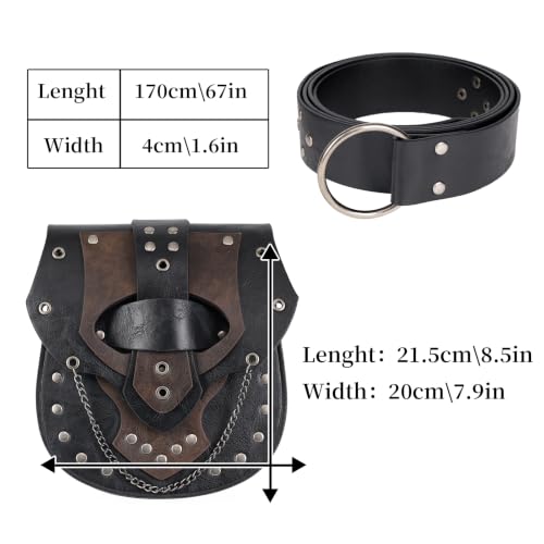 Image of HiiFeuer Steampunk Studded Waist Pack Bag with Belt, Vintage Punk Belt Pouch Portable Fanny Purses for Ren Faire Cosplay (Black A)