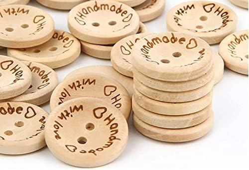 100PCS Wood Buttons for Sewing and Crafting Handmade with Love Wooden Button