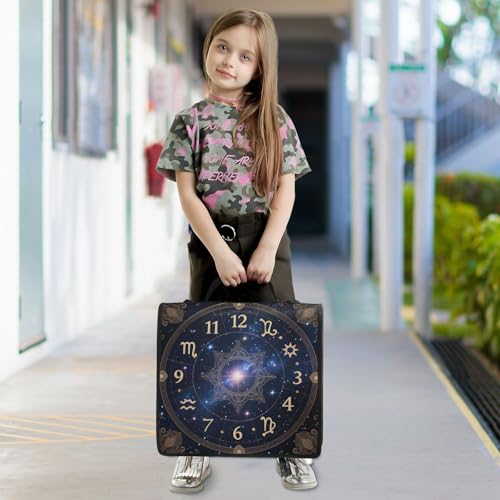 Image of 3 Ring Zipper Binder with Shoulder Strap Astrology Sun Time 1.5 inch Binders Keeper Large Capacity Multi Pockets for School Office Supplies