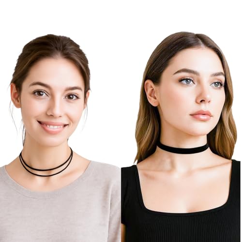 VOSSOT 3 Stück Choker Kette Damen Set Schwarz Samt Halsband Damen Verstellbar, Classic Black Velvet Choker Necklace für Frauen Cosplay Halloween Party Schmuck, Gothic Retro Collar Women Geschenk