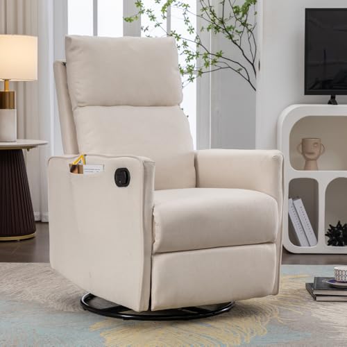 038-Cotton Linen Fabric Swivel Rocking Chair Glider Rocker Recliner Nursery