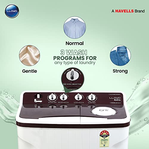 Image of Lloyd 7.5 kg 5 Star Semi Automatic Top Load Washing Machine |1300 RPM | Soak Function | 3 Wash Programs | Swift Dry | Magic Filter, (GLWMS75DDMAC, Dark Maroon and White)