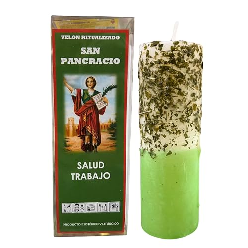 Velón de San Pancracio para la Salud y el Trabajo | Vela Ritualizada Especial para Cualquier Petición de Salud, Bienestar y Laboral | Incluye Paquete de Cerillas e Instrucciones de Uso con Oración.