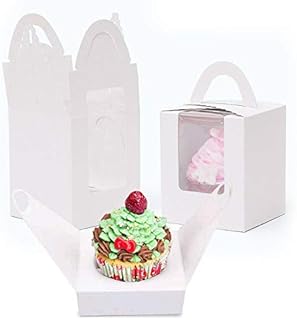 SNAGAROG 25 Pcs Single Cupcake Boxes White Individual Cupcake Box Single Bakery Pastry Boxes Mini Cavity Cake Box Small Cupcake Carrier Holder with Window&Insert Muffin Boxes for Wedding Party Favors