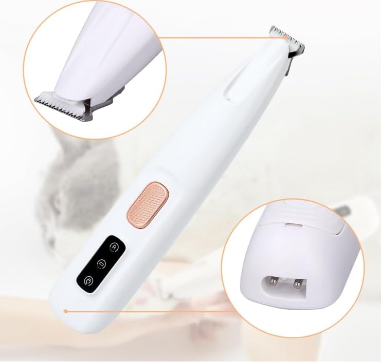 Image of Dog Trimmer, Saffory Paw Trimmer, Saffory Electric Dog Trimmer for Paws, Pet Paws Trimmer with Led Light, Rechargeable Low Noise Pet Trimmer Hair Clipper-1set White with Oil(1)