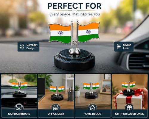 Image of Solar Flag for Car Dashboard | Aroma Diffuser Air Freshener for Car | Solar Rotating Flag for Car Interior | Interior Perfume Diffuser for Office Desk & Table Decoration