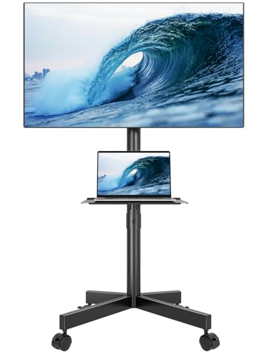 BONTEC Mobile TV Stand for 23-60 Inch TVs, Rolling TV Stand with Locking Wheels, Adjustable Height, Media Shelf, Max VESA 400x400mm, Holds Up to 88lbs