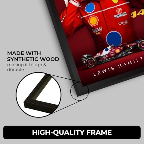 Image of Lewis Hamilton Ferrari Poster | Framed Ferrari F1 Car A4 Sized (31 x 23 cm) | Lewis Hamilton F1 Poster | Ferrari Car Posters for Wall, Gift for Boys, Formula 1 Frames | Formula 1 Frame (F 009)
