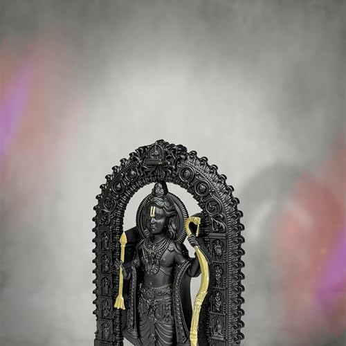 Image of Artbiz Metal Collection Ram Lalla Murti | 6 Inch Black & Gold Lord Ram Idol for Home Temple | Ayodhya Shri Ram Statue | Metal Murti for Mandir, Office & Home Decor | Spiritual Gift Item