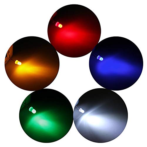 Dicuno 1000Pcs 3Mm Led Assorted Light Emitting Diodes Diffused 2 Pin Round Color White/Red/Yellow/Green/Blue Kit Box (5 Colors X 200Pcs) #TOP3