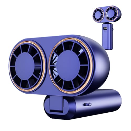 Ventilador Portátil | Pequeño Portátil - Doble Cabezal Recargable Con 5 Velocidades Y Pantalla Digital Para Camping Gimnasio Escuela Interiores Deportes Senderismo Exteriores Playa