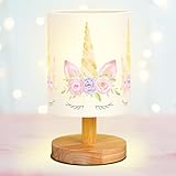 VIHOSE Unicorn Kids Table Lamp for Bedroom Kids Bedside Lamp with Linen Wooden Nightstand Cartoon Nursery Lampshade for Girls Boys Living Room