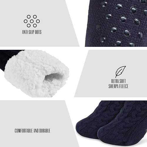 Cozy Slipper Socks for Women & Teenagers, Non Slip Sherpa Lined Warm Bed Socks - Gifts for Her4