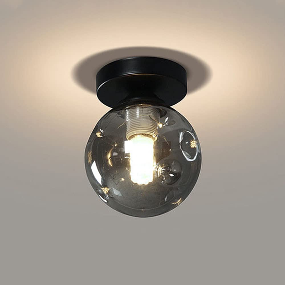 Jadssox Globe Glass Semi Flush Mount Ceiling Light Black Metal Close-to-Ceiling Lamp, Modern Hallway Lighting Fixture Ceiling, Simple Aisle Lamp Mini Chandeliers for Corridor Entryway