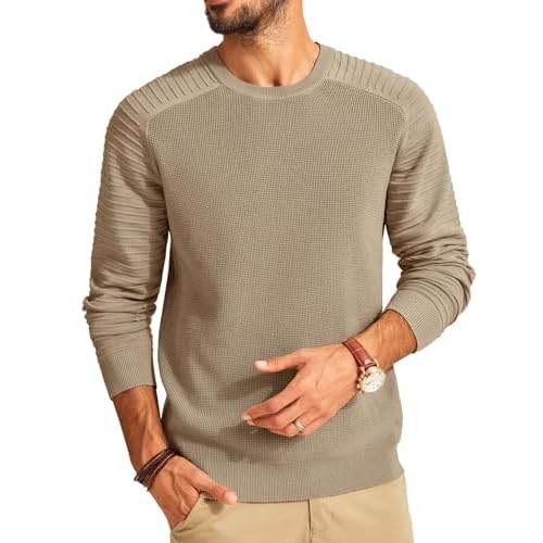 PJ PAUL JONES Mens Crewneck Pullover Sweater Casual Waffle Knit Stretch Sweaters Raglan Sleeve Knitwear
