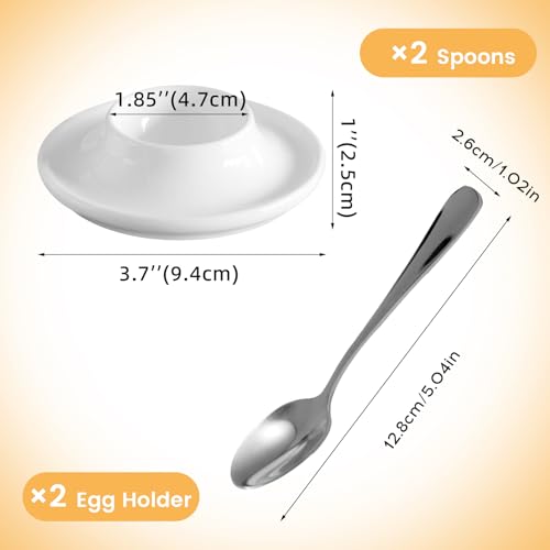 Image of Cinf Ceramic Egg Cup Set, 2 Holders with 2 Stainless Steel Spoons