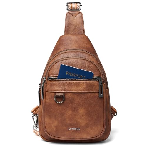 Leresas 7L Schultertasche für Damen und Herren veganes Leder Umhängetasche Bauchtasche Geldbörse Rucksack über Schultertasche Reisen Anti-Diebstahl Lässige Reisetasche Braun