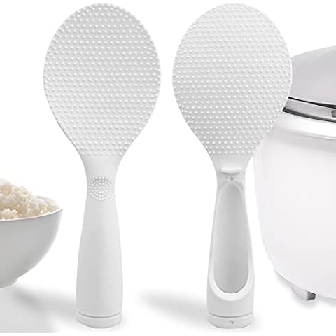2 Pcs Rice Paddle Non-stick Standing Rice Serving Spoon Rice Potato Food Server Spatula Non Stick Stand-up Rice Scooper Kitchen Tools Cute Cooking Spoons Heat Resistant Cooker Scoop Paddle (White) by Yuntop Cover