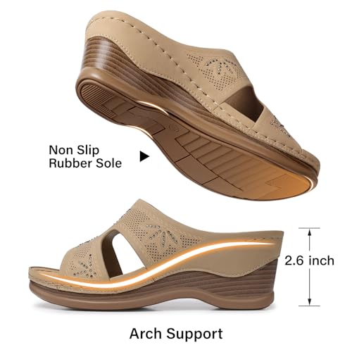 Image of TEMOFON Women Wedge Sandals Dressy: Comfortable Lightweight Summer Shoes | Low Wedge Heel - Fit Wide Feet - Comfy Stylish Slip on Sandals Size 5-11