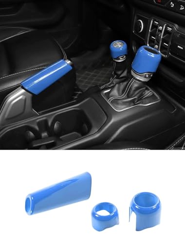 Savadicar Sky Blue Interior Accessories - Handbrake & Gear Shift Knob Trim Set for 2018-Present Jeep Wrangler JL JLU 4XE & Gladiator JT - Solid Color Interior Decor Upgrade Option, 3-Piece