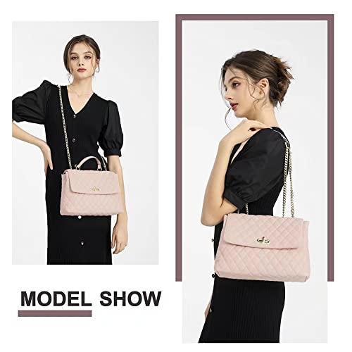 Image of ER.Roulour Quilted Crossbody Bags for Women, Trendy Roomy Shoulder Handbags with Flap Gold Hardware Chain Purses Shoulder Bag